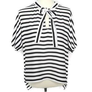 NWOT Express Black Striped Bow Top Blouse Hi Low